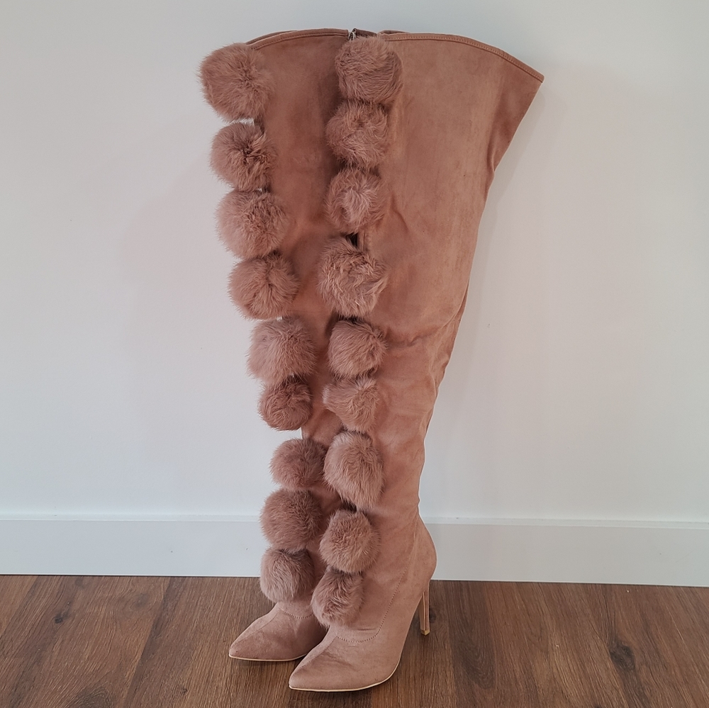 Cape Robbin Pom Pom Over the Knee Mauve Boots for Women